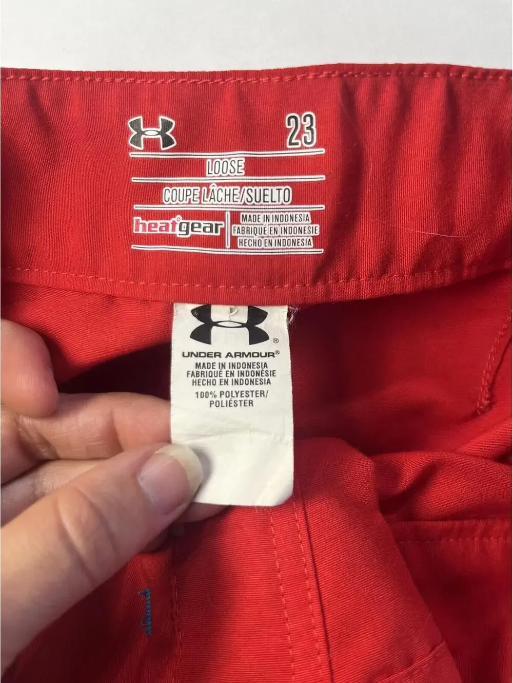 Under Armour Swim Board Shorts Red with Blue Drawstring & Logo Unlined Trunks